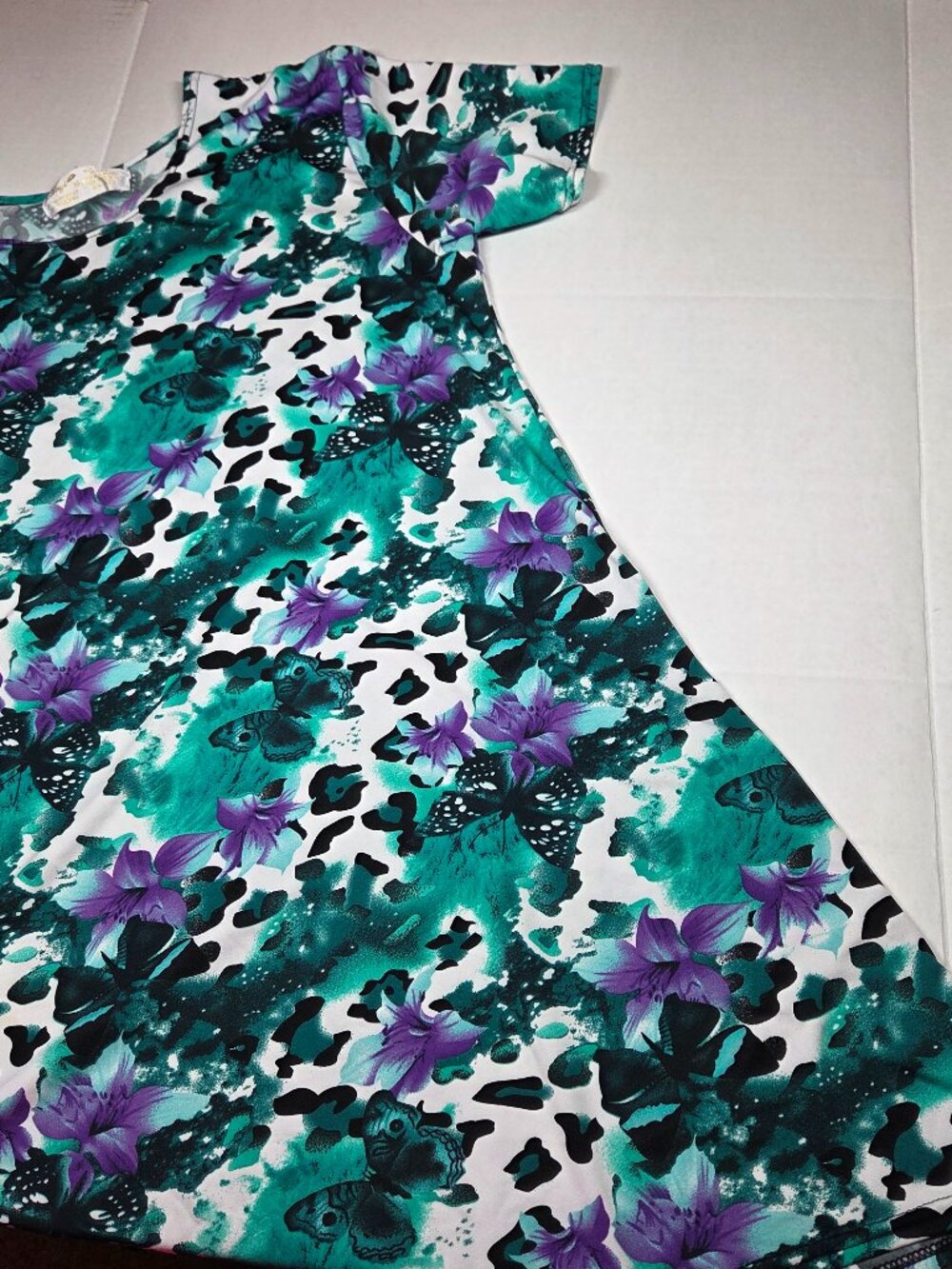 Magi Magic Ladies T Shirt Dress Tunic Green and Purple with Butterflies Size XL
